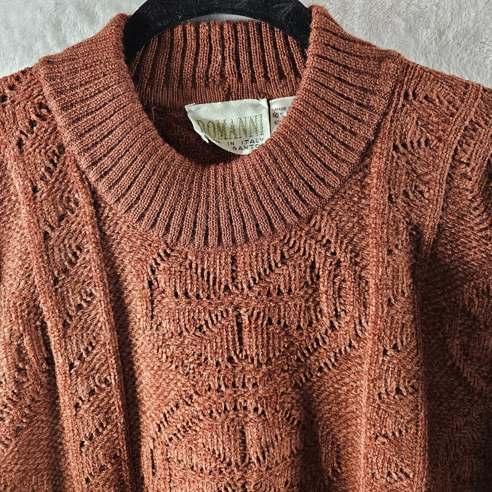 Domanini Vintage Pointelle Knit Pullover Rust Brown Women Medium Wool Blend - Picture 3 of 9
